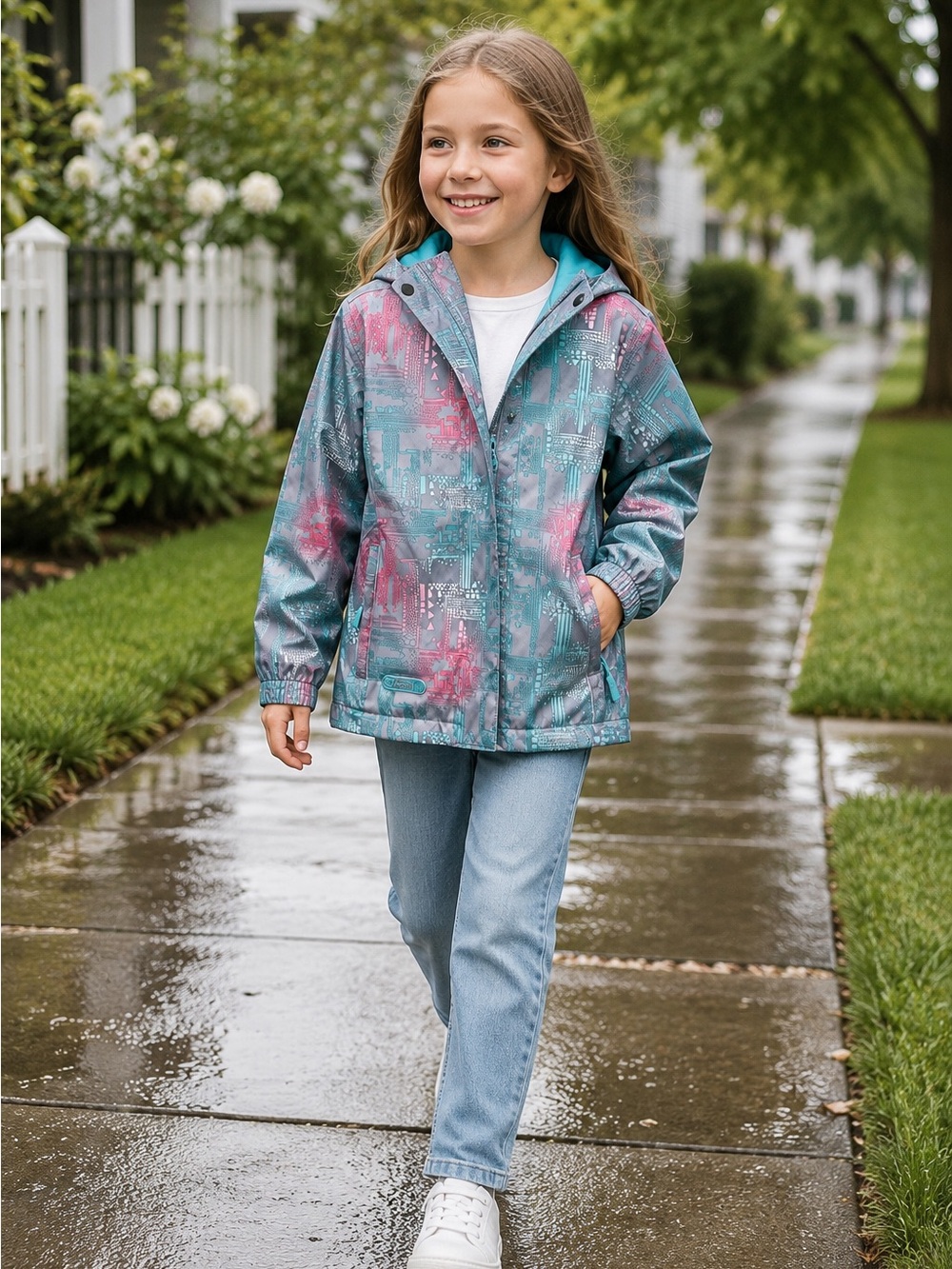 XMTN Kids Fleece-Lined Rain Jacket 6/6X Hooded